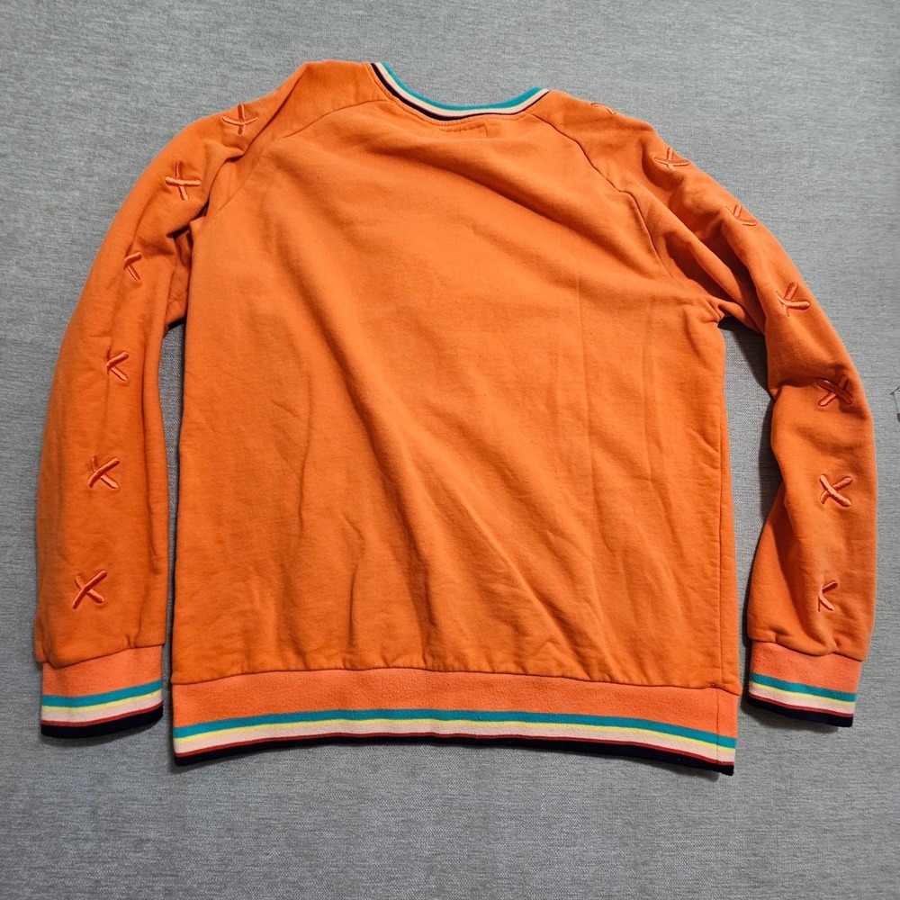BKYS Sweatshirt 2XL Orange Embroidered Teddy Bear Rose Striped Trim Crewneck - Picture 2 of 9